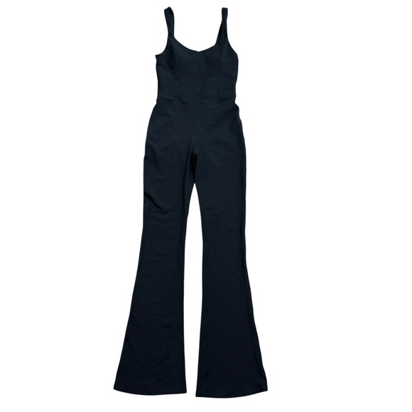Wilo The Label Pants - WILO THE LABEL V-Neck Flare Unitard Ribbed Black Jumpsuit Activewear Size XS NWT